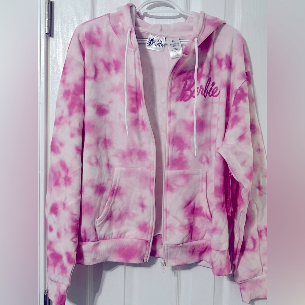 New with tags Licensed Barbie Tye Dye Pink XL Zip Up Hoodie Jacket
